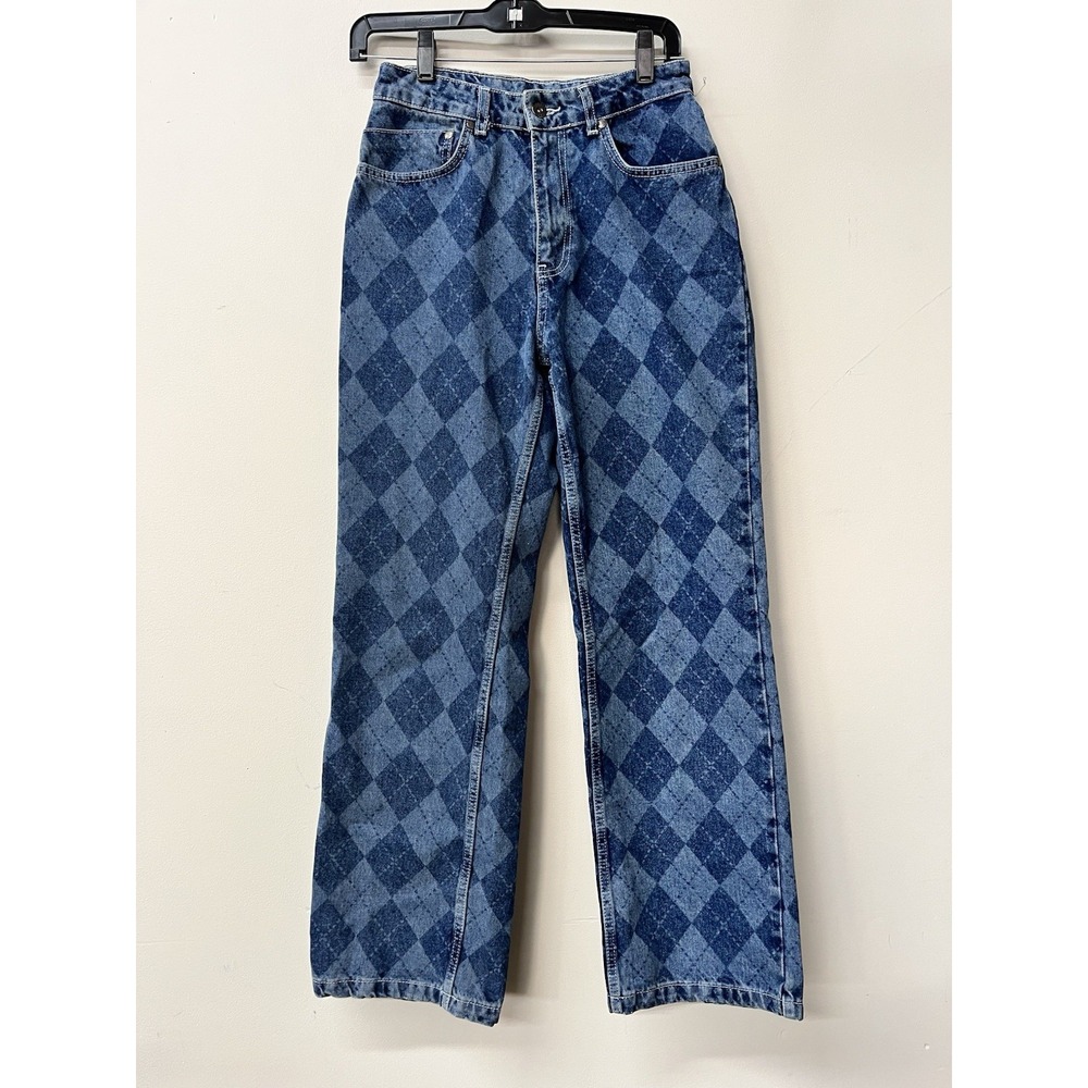 Ragged Priest Checkerboard Denim Jeans Size 26 Blue Straight Leg
